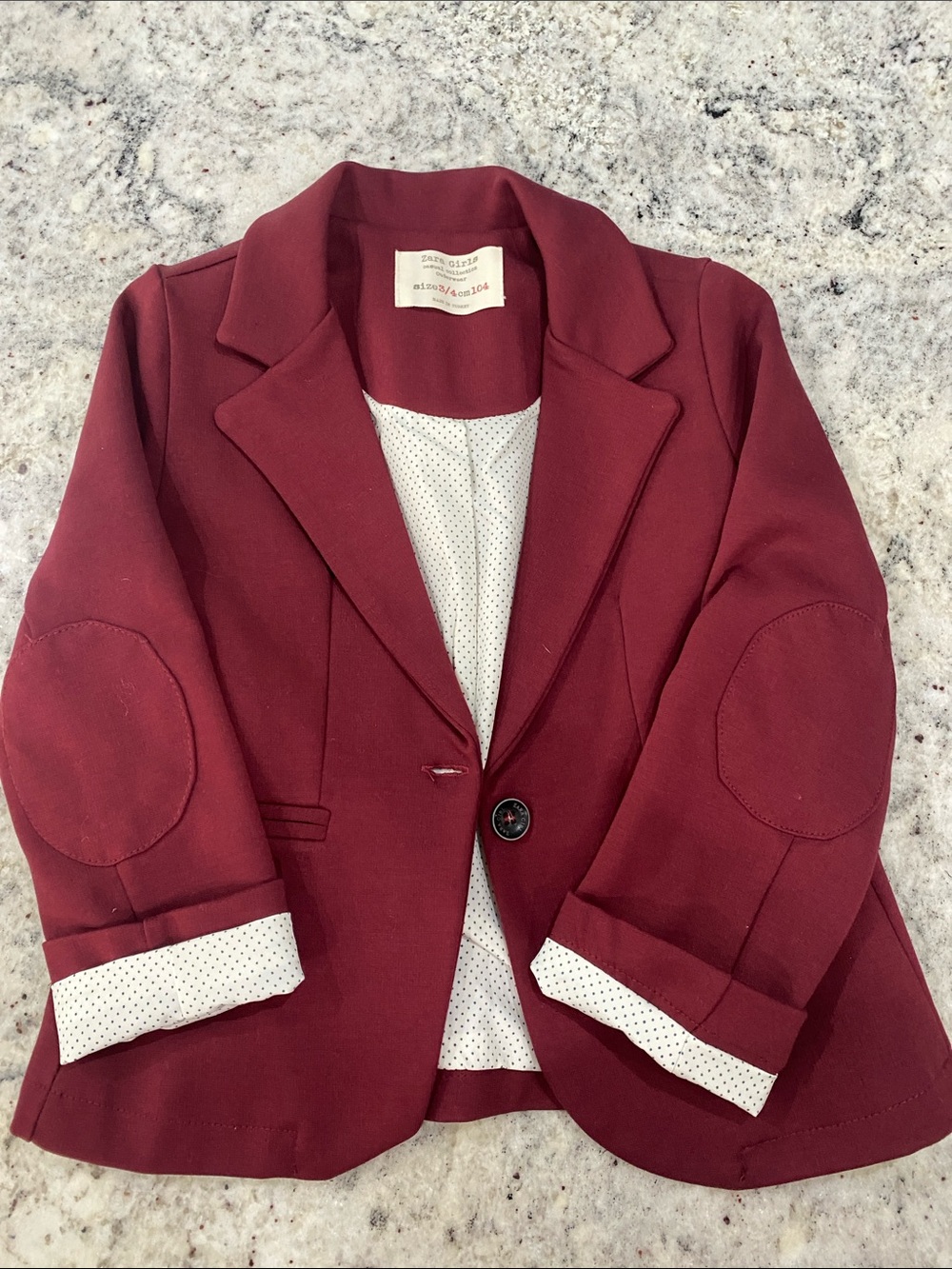Zara Burgundy Single-Button Blazer with Elbow Patches